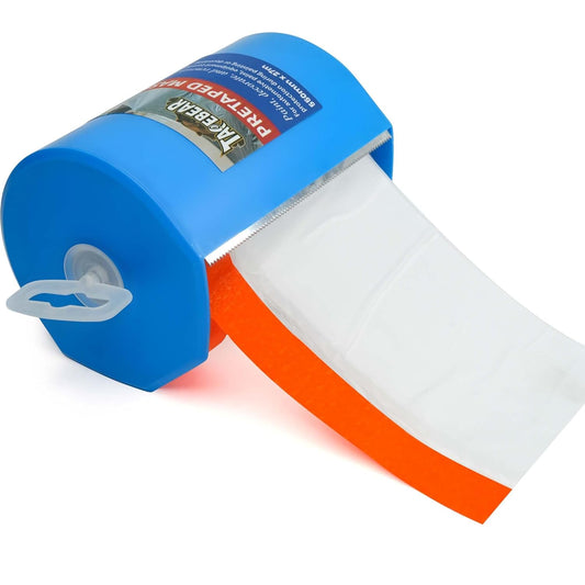 TAPEBEAR Pre-Taped Masking Film with Dispenser, 22" x 30Yards Plastic Sheeting for Painting, Tape and Drape, Painters Masking Tape Film Plastic Drop Cloths for Auto, Appliance and Furniture