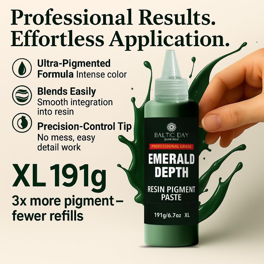 BALTIC DAY Emerald Green Epoxy Resin Pigment Paste XL (191g/6.7oz) – Opaque Epoxy Dye & High Concentration Coloring Paste, Mica Powder Alternative for Resin Art, Jewelry, Tumblers