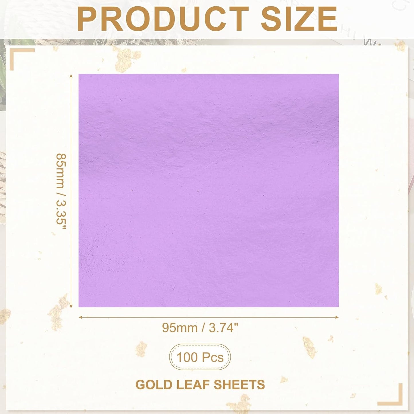 PATIKIL Gold Leaf Sheets for Art 3.7" x 3.4", 100 Pcs Gold Foil Sheet Metallic Leaf Papers for DIY Crafts Resin Furniture Nails Paintings Home Decoration, Light Purple