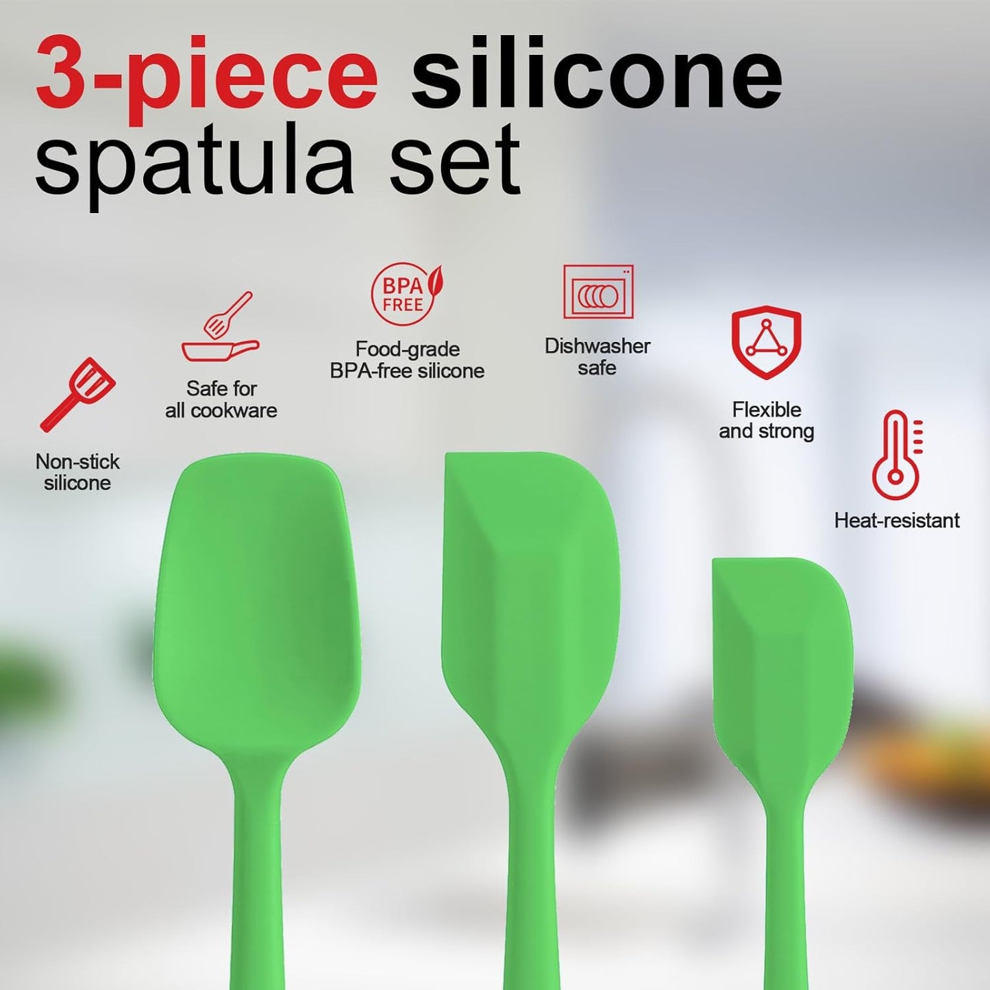 Silicone Spatula Set - Rubber Spatula - 600°F Heat Resistant Baking Spoon & Spatula (Dark Green)
