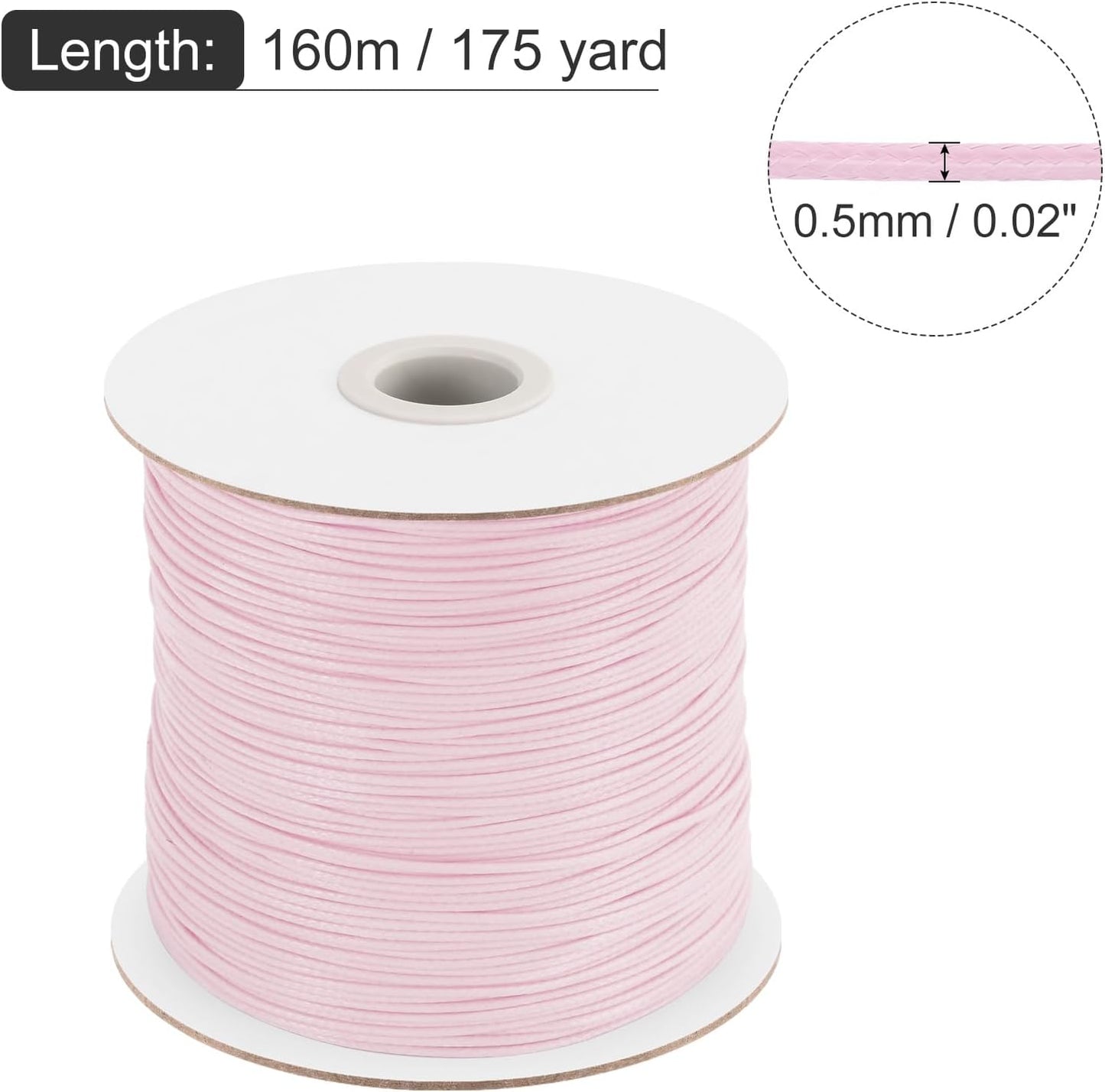 MECCANIXITY Waxed Cord 0.5mm Waxed Polyester Cord 175 Yard Light Pink