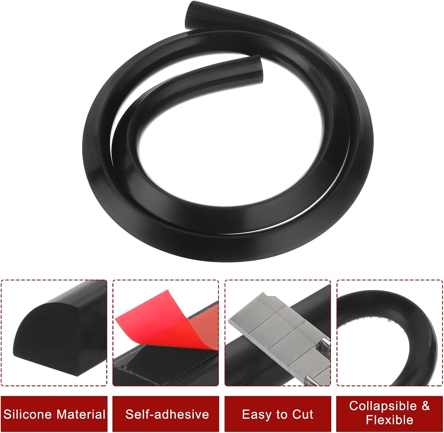 uxcell Flexible Molding Trim, 39 Inch Flexible Quarter Round Molding Silicone Peel and Stick Trim Self Adhesive Shower Water Barrier for Corner Decor Bathroom Kitchen, Black