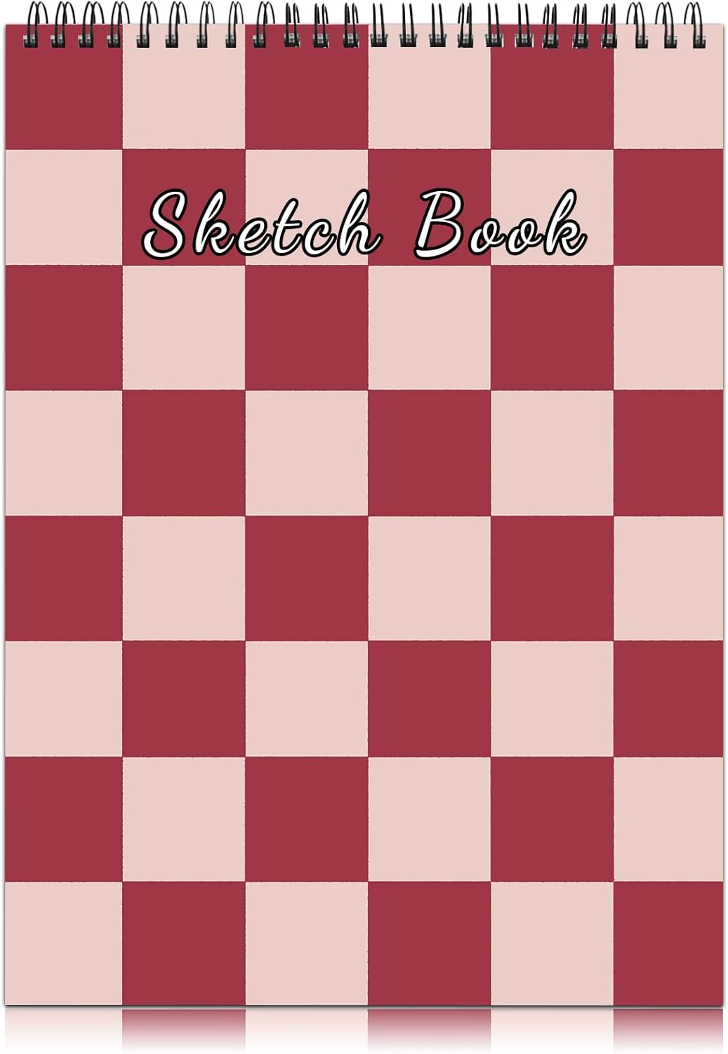 Cabreche Cute Sketchbook Top Spiral Bound Sketch Pad, 9 x 12 inch,100GSM Thick Paper,50 Sheets 100 Pages,Art Sketch Book Artistic Writing Drawing Paper for Girls Women Beginners-Pink Checkered