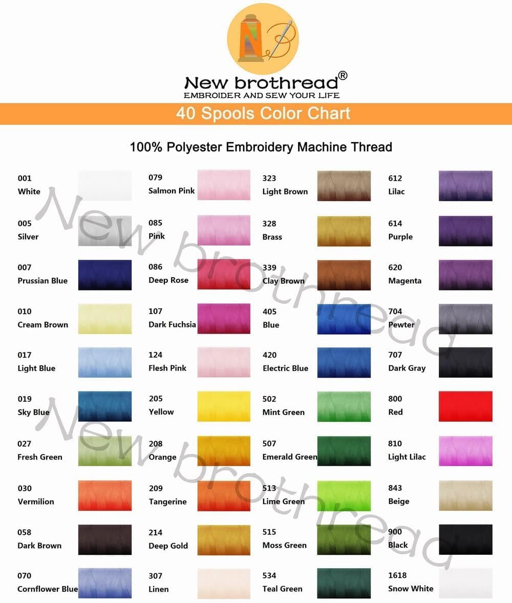 40 Spools Polyester Machine Embroidery Thread Kit 500M Colors Compatible with Brother Colors