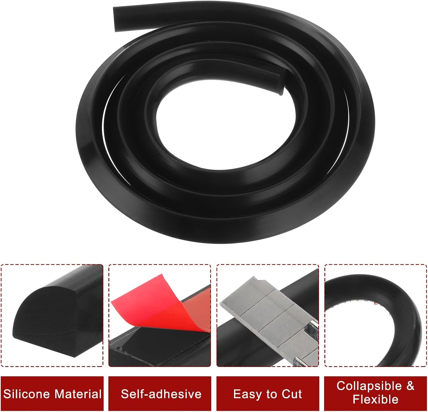 uxcell Flexible Molding Trim, 59 Inch Flexible Quarter Round Molding Silicone Peel and Stick Trim Self Adhesive Shower Water Barrier for Corner Decor Bathroom Kitchen, Black