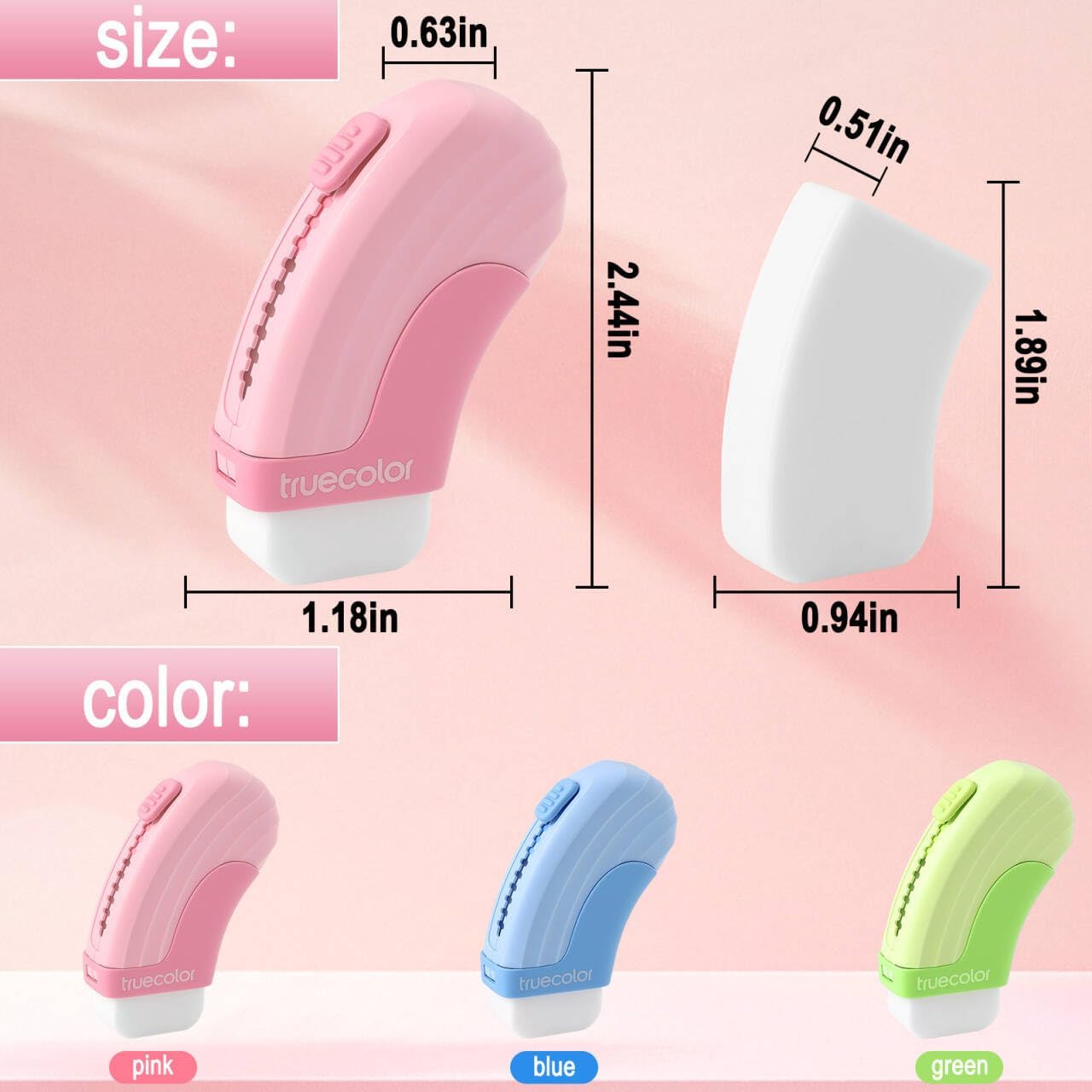 12Pack Sliding Retractable Eraser 3Pcs Large Push up Mechanical Eraser with 9Pcs Erasers Refills Cute Art Drawing Pencil Erasers for Home Office Supplies Funny Stationery Gifts for Boys Girls