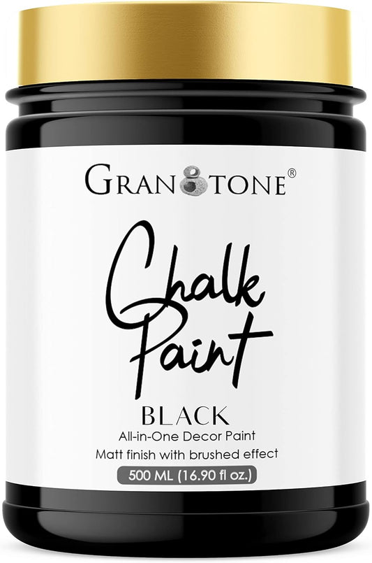 GRANOTONE Chalk Paint for Furniture, Matt-Finish Water-Based Acrylic Paint for Wood, Walls, Metal, Glass, Paper, Fabric Canvas, Maximum Coverage Chalk Paint for Kids & Adults, 500 Ml (BLACK)