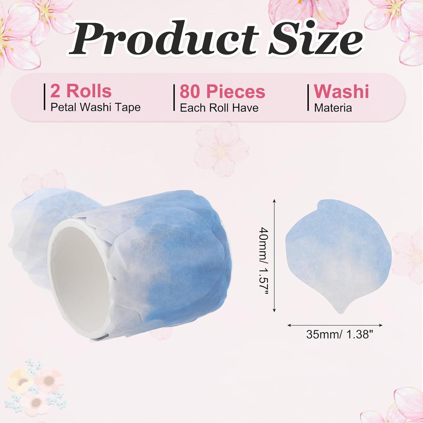 uxcell 2 Rolls Petal Washi Tape, 80 Pieces Floral Decorative Tape Colored Masking Tapes Crafting Supplies for DIY Crafts, Gift Wrapping, Scrapbook, Party Decorations, Large Sky Blue