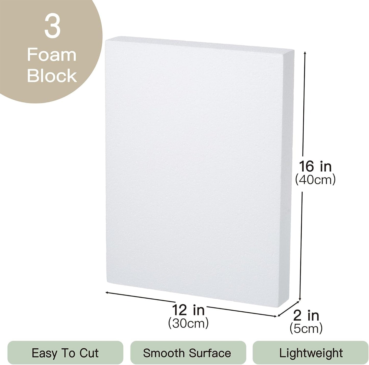 Crafare 3 Pack Craft Foam Blocks 16X12X2in Polystyrene Brick Rectangle for Arts School Projects Sculptures Floral Arrangements Modeling and Centerpieces