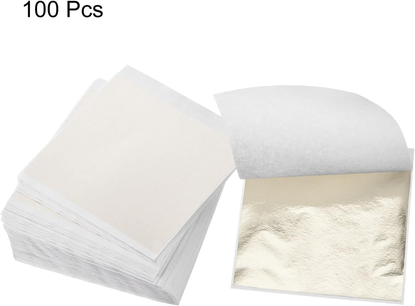 MECCANIXITY Gold Leaf Foil Sheet, Silver Leaf Papers, 3.3 x 3.1inch for Art Decoration, Sculptures, Painting, Pack of 100