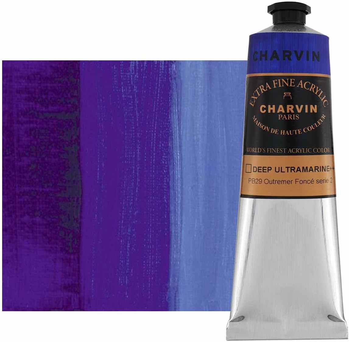 Charvin Extra Fine Professional Acrylic Paint - Ultramarine Blue Deep, 150ml Tube, Triple-Milled, Lightfast Pigments, Open Stock Artist Acrylic Paints in Nature-Inspired Hues