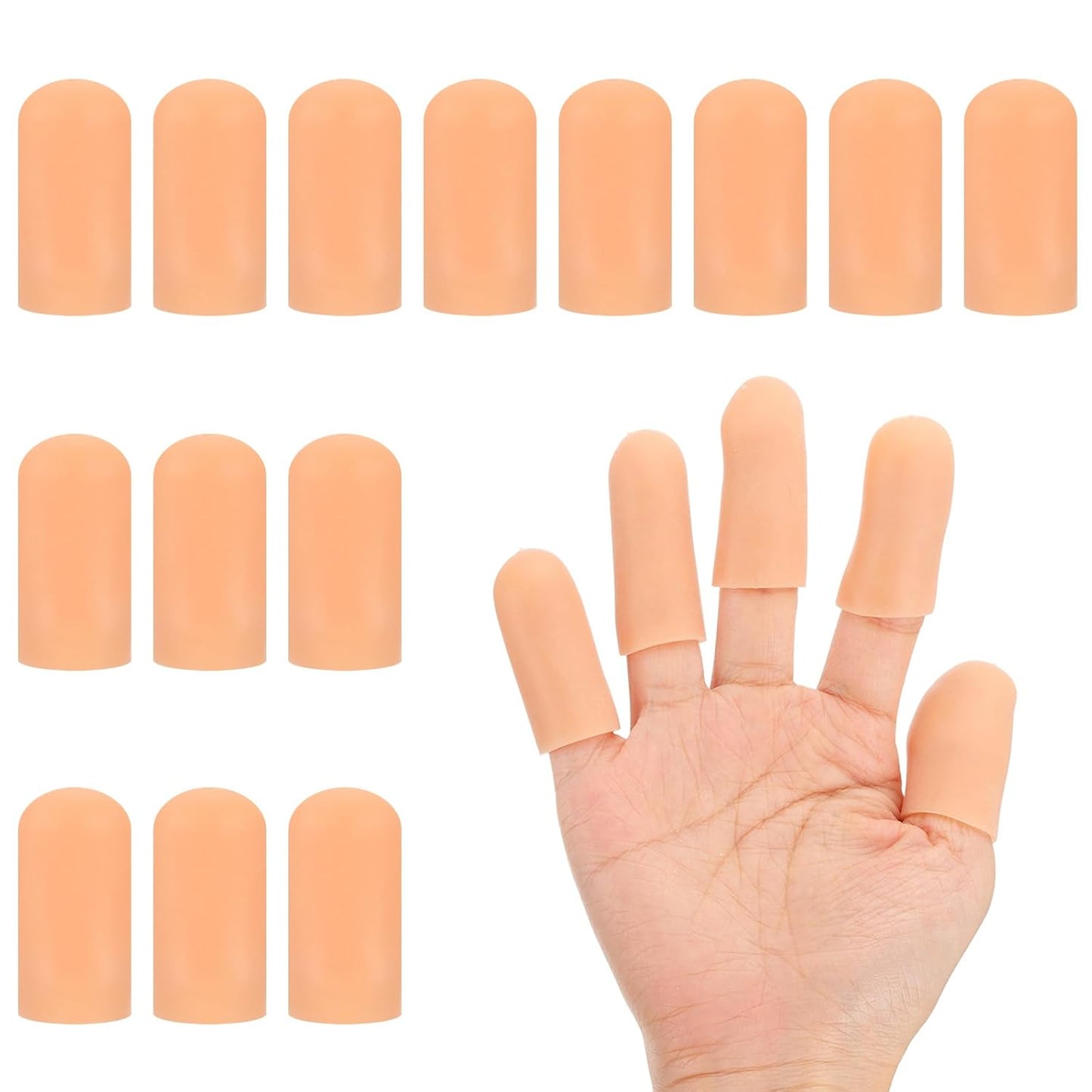 PATIKIL Gel Finger Cots 1.8"x0.67", 14 Pcs Silicone Finger Protector Support Finger Sleeve Cushions Thumb Protector Covers Fingertip Caps Gloves for Finger Cracking, Beige