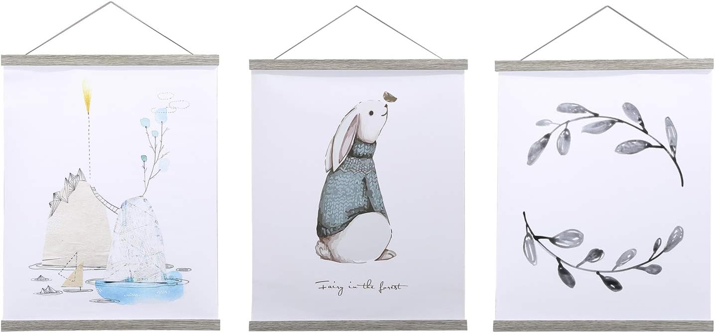 Ywlake Magnetic Poster Hanger, 9x12 9x14 9x17 Poster Frame Wood Wooden Magnet Print Posters Dowel Scroll Hanger Hangers Hanging Kit for Walls Map Canvas Artwork (Grey, 9")