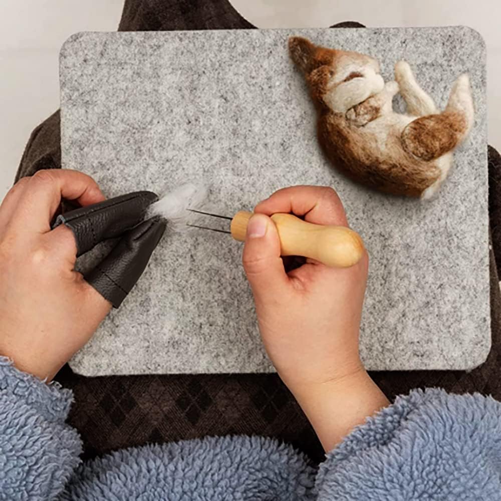 Wool Needle Felting Pad,10x8x1 inch Needled Felt Mat Block Thick and Firm Base for Precision Felting Projects Including Pair of Leather Finger Guards (10in*8in)