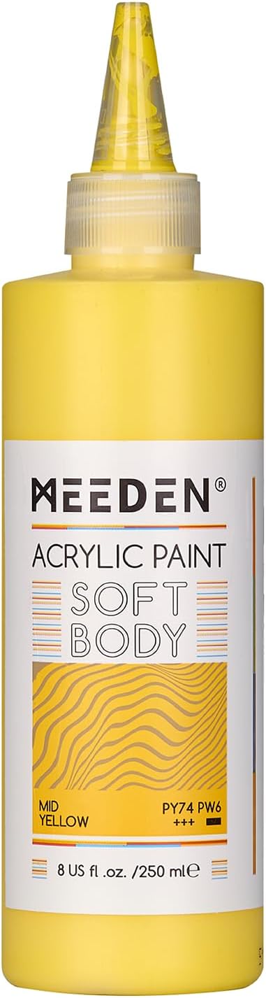 MEEDEN Mid Yellow Acrylic Paint: Matte Finish 250ml/8.45oz Soft Body Bulk Acrylic Colors in Ergonomic Bottle - Fluid Flow Art Paints for Adults Artists Canvas Art Painting