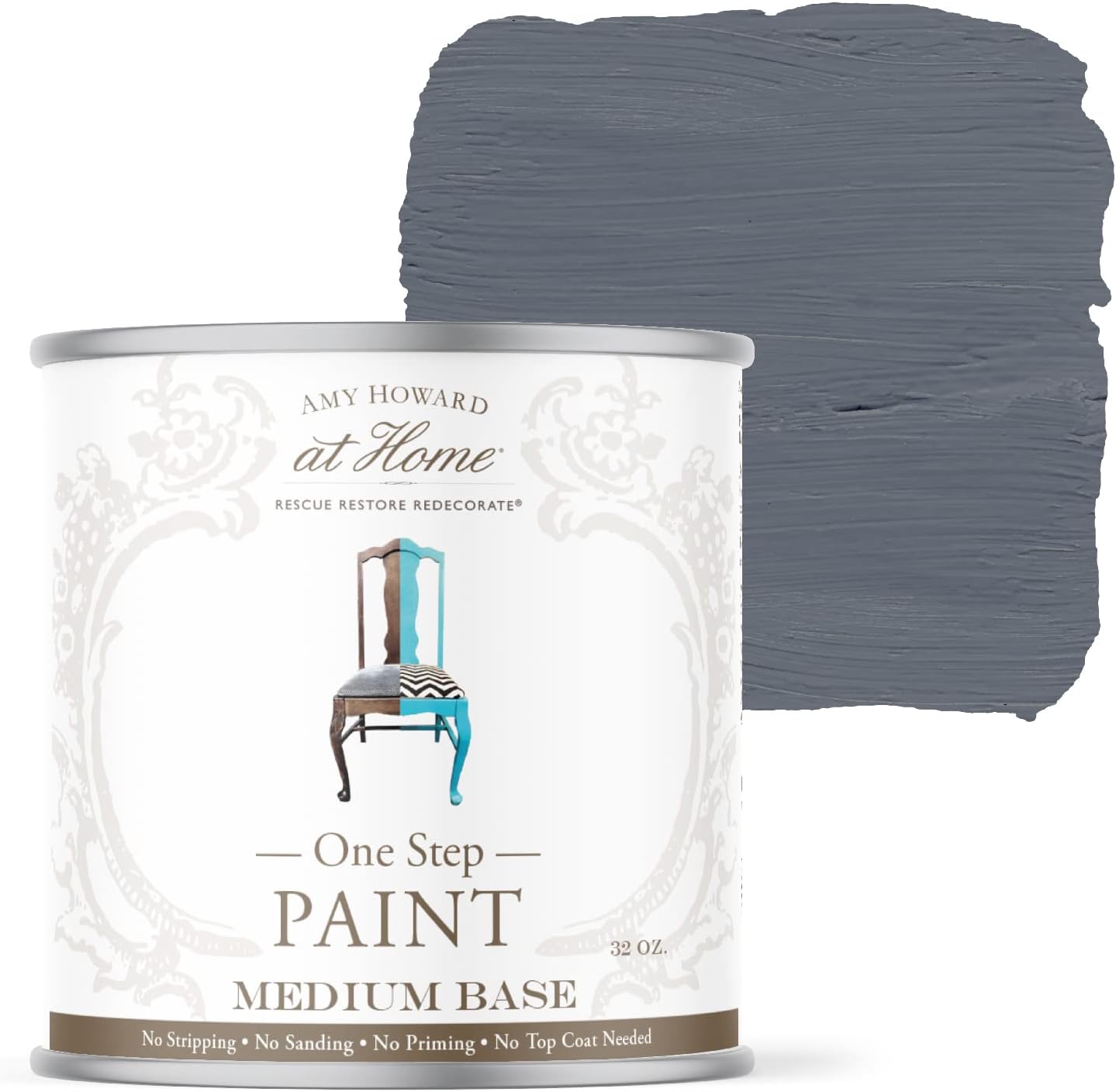 AMY HOWARD AT HOME Chalk-Based One Step Paint for Furniture, Cabinetry, Decor, Finish, and More | No Stripping, Sanding, or Priming | Medium Base | 16 Ounce | Vanderbilt Gray