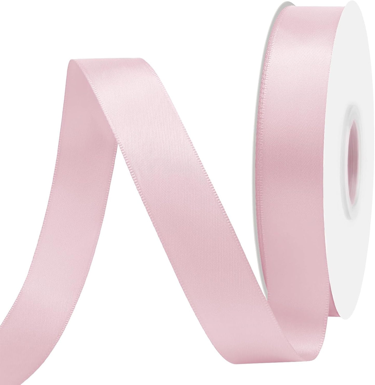 Lt Pink Satin Ribbon 7/8" X 50 Yards Solid Color Double Faced Ribbons Perfect for Crafts Wedding Decor Bow Making Arts Sewing and More