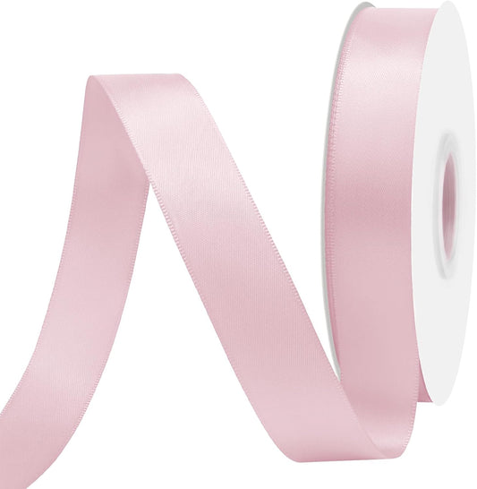Lt Pink Satin Ribbon 7/8" X 50 Yards Solid Color Double Faced Ribbons Perfect for Crafts Wedding Decor Bow Making Arts Sewing and More