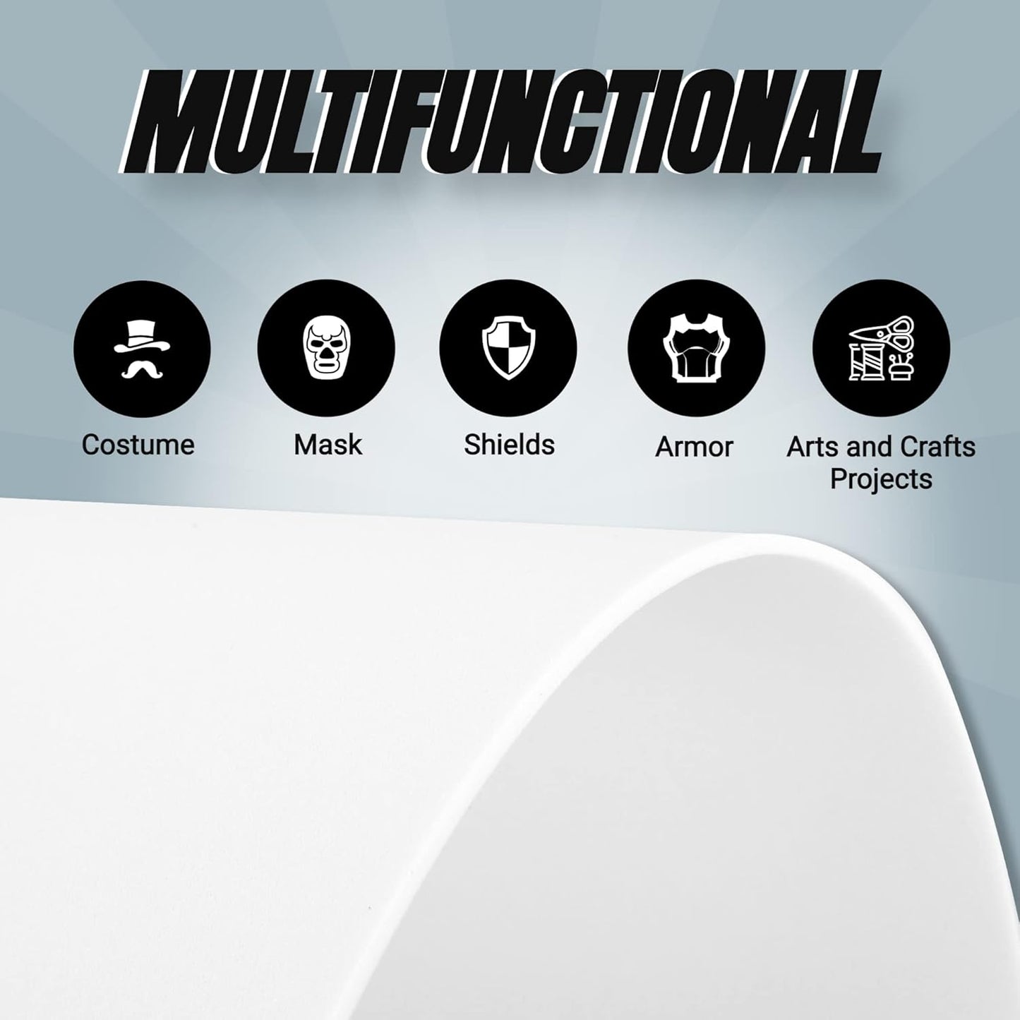 24 Ct Sheets White EVA Cosplay Foam in 9” x 12’’ Sheets; High Density Thick Foam 85 kg/m³, 2mm (1/12”); Great for Costumes, Props, Armor, Masks, Arts and Crafts Projects