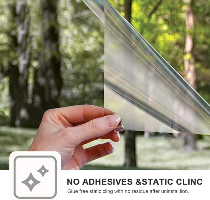 Filmgoo Window Privacy Film One Way Daytime Mirror Tint Treatments UV Heat Control Vinyl Stickers Sun Block Glass Paper Door Covering Reflective 35.4 Inch x 13.1 Feet Silver