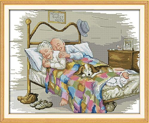 Stitchmelody Counted Cross Stitch Kits,14CT Unprinted Pattern Embroidery Set,DMC Threads Needlework Kit-Happy Couple 17.3''×14.2''