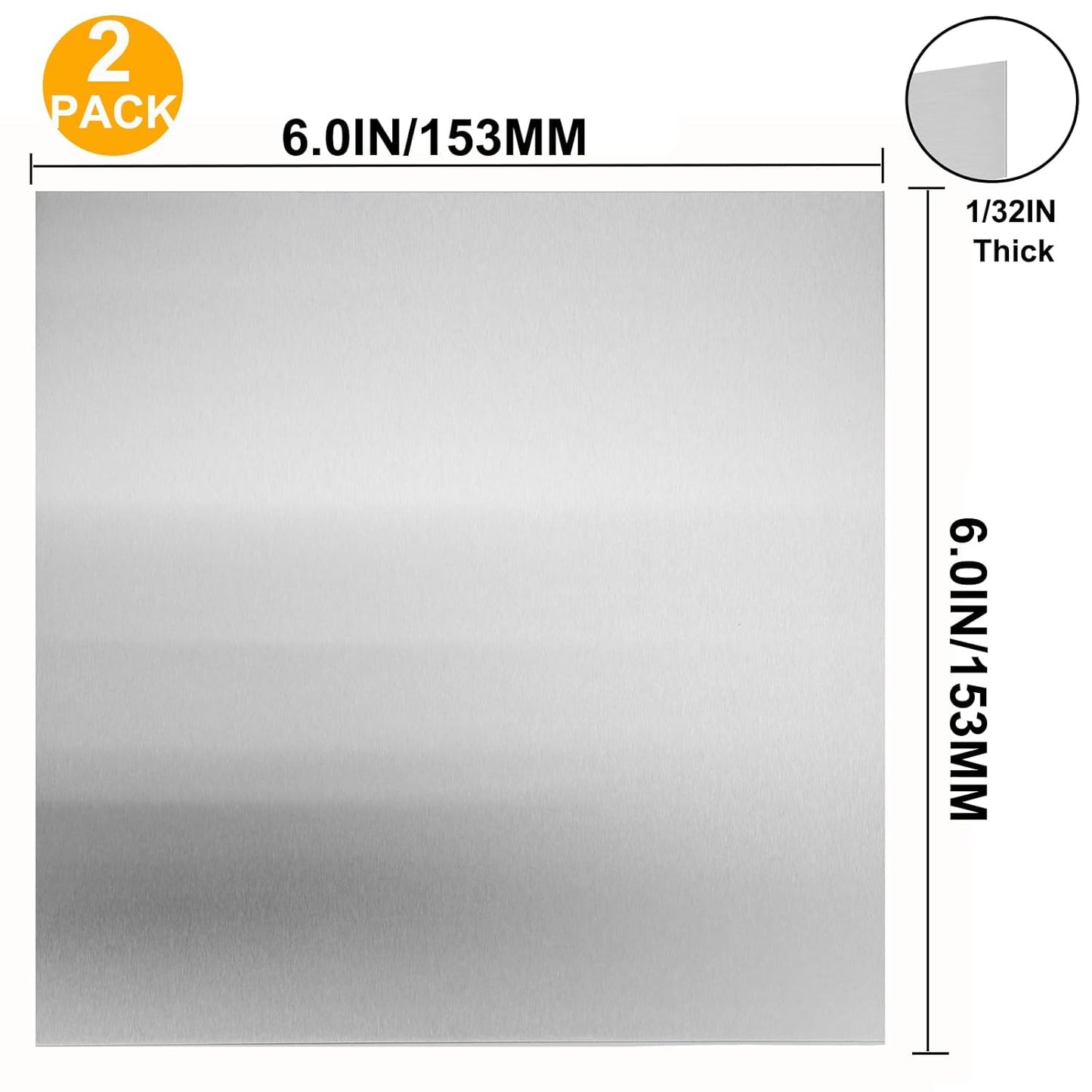 2Pcs 304 Stainless Steel Sheets Metal 6" x 6" x 1/32" Inch 304 Stainless Steel Plates 20 Gauge(0.8MM) Stainless Steel Shim Stock Plates Metal Sheets for Crafting, Stovetop, Snow Frosted Surface