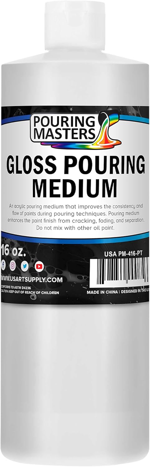 U.S. Art Supply Professional Gloss Pouring Medium 16oz (Pint) - Improves Paint Flow & Cell Effects Creator, Viscosity Adjuster for Art Acrylic Painting