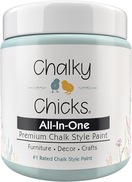 Chalky Chicks All-in-One Chalk Paint for Furniture or Cabinet - 8Fl Oz - Matte Finish Cancun Blue (Light Blue) for Metal, Wood Furniture Paint - No Sanding All-in-One for Home Decor & Crafts, USA Made