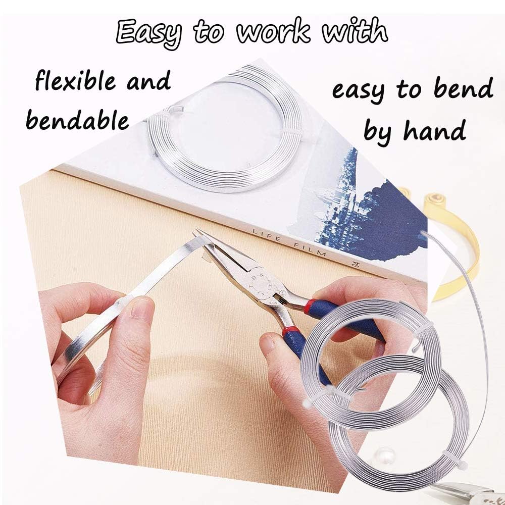 Flat Aluminum Wire Bendable Flat Wire for Crafts 5mm Metal Strips for DIY Jewelry Making Bezel Sculpting Armature 18Gauge 6.5Feet/Roll 2Rolls (5mm Wide, Silver, 2)
