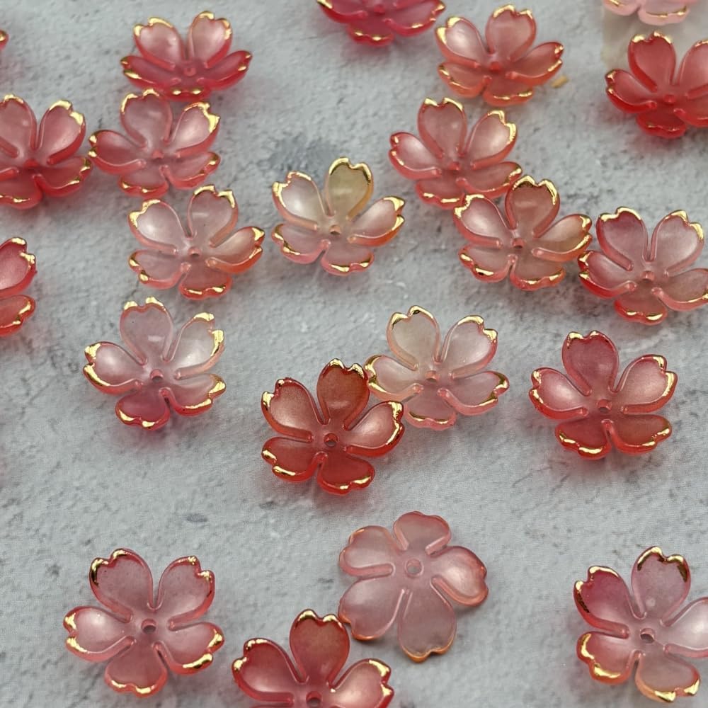 100pcs Acrylic Flower Beads, 19mm Cherry Blossom Plastic Gradient Flower Spacer Beads for DIY Crafts Bracelet Necklace Earrings Jewelry Making(Red Yellow)