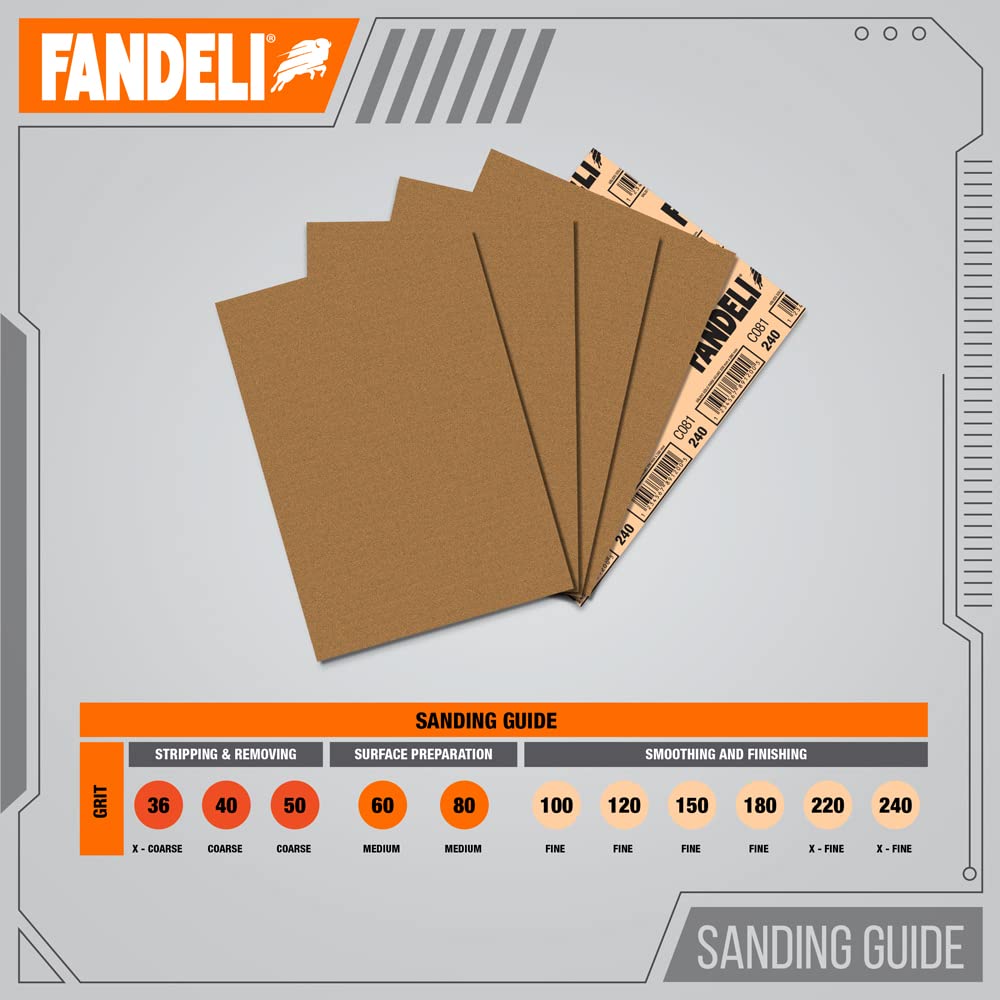 Fandeli 36021 060 Grit Multipurpose Sandpaper Sheets, Brown , 9" x 11", 25-Sheet