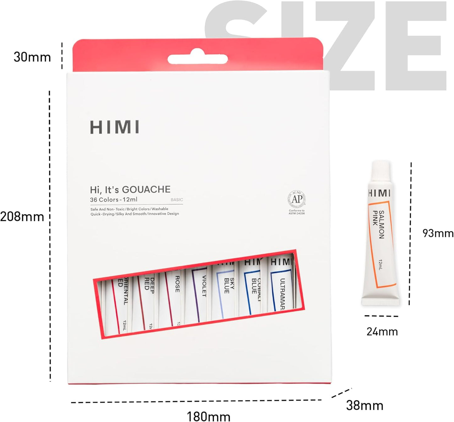 HIMI Gouache Paint Tube Set -36 Colors 12ml, with Rich Pigments, Gouache paint Non-Toxic, suitable for Beginners, Artists, and Hobby Painters. Beautiful Gifts for Art Supplies Painting（36 colors）