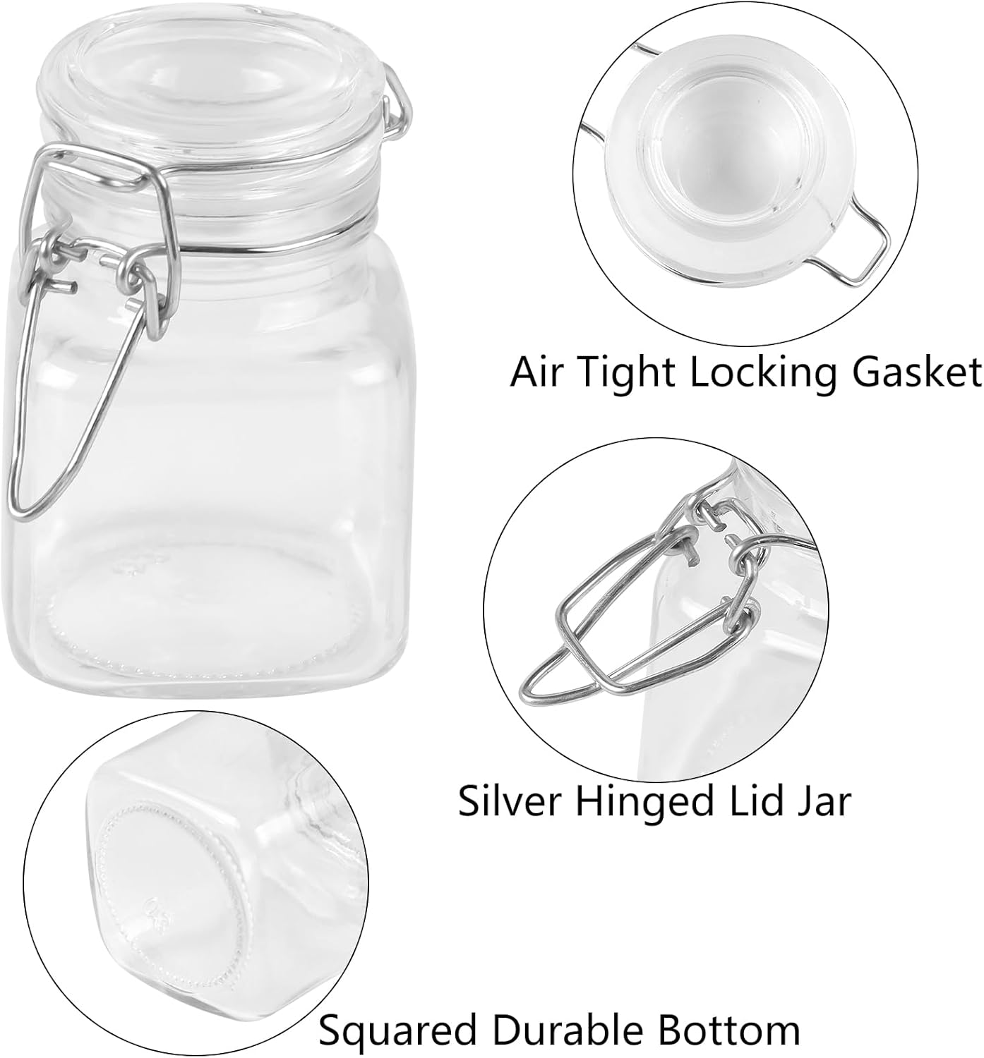 MIDELONG Spice Jars, 3oz Square Glass Jars with Hinged Glass Lid, Empty Spice Containers, Leak Proof Rubber Gasket for Home Kitchen Arts Crafts Decoration Snack Foods and Sauces, Pack of 2