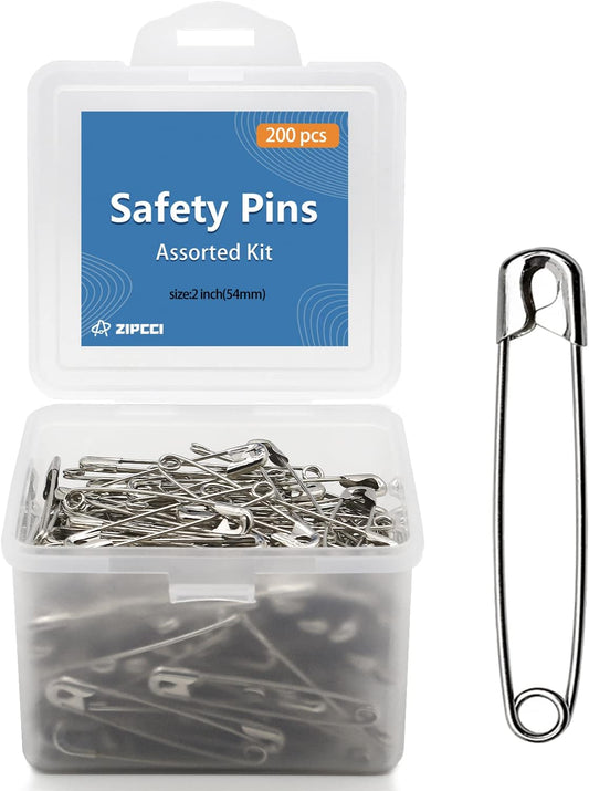 ZIPCCI 2 inch Safety Pins, 200Pcs Large Safety Pins Heavy Duty, Steel Wire