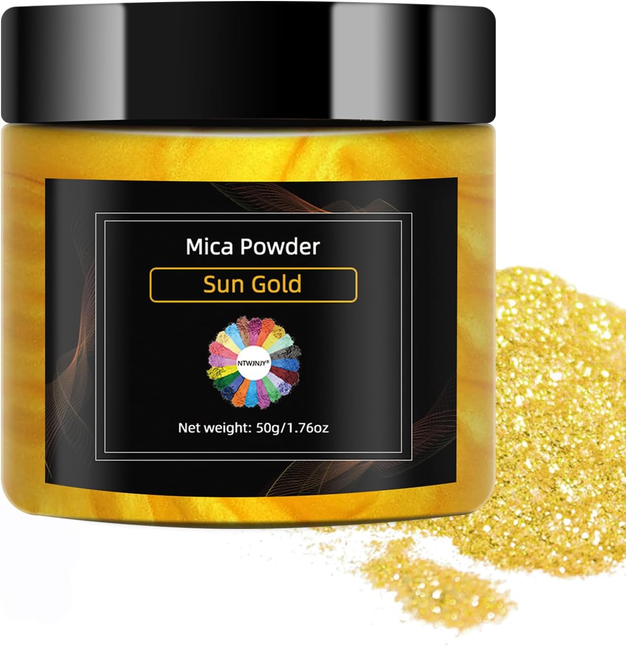 Sun Gold Mica Powder, Natural Shimmer Mica Powder for Epoxy Resin/Candle/Soap/Lip Gloss/Slime/Bath Bombs/Quicksand.Car Paint pigments.Candle Dye,Soap Making Dye,Resin dye.(50g/1.7oz)