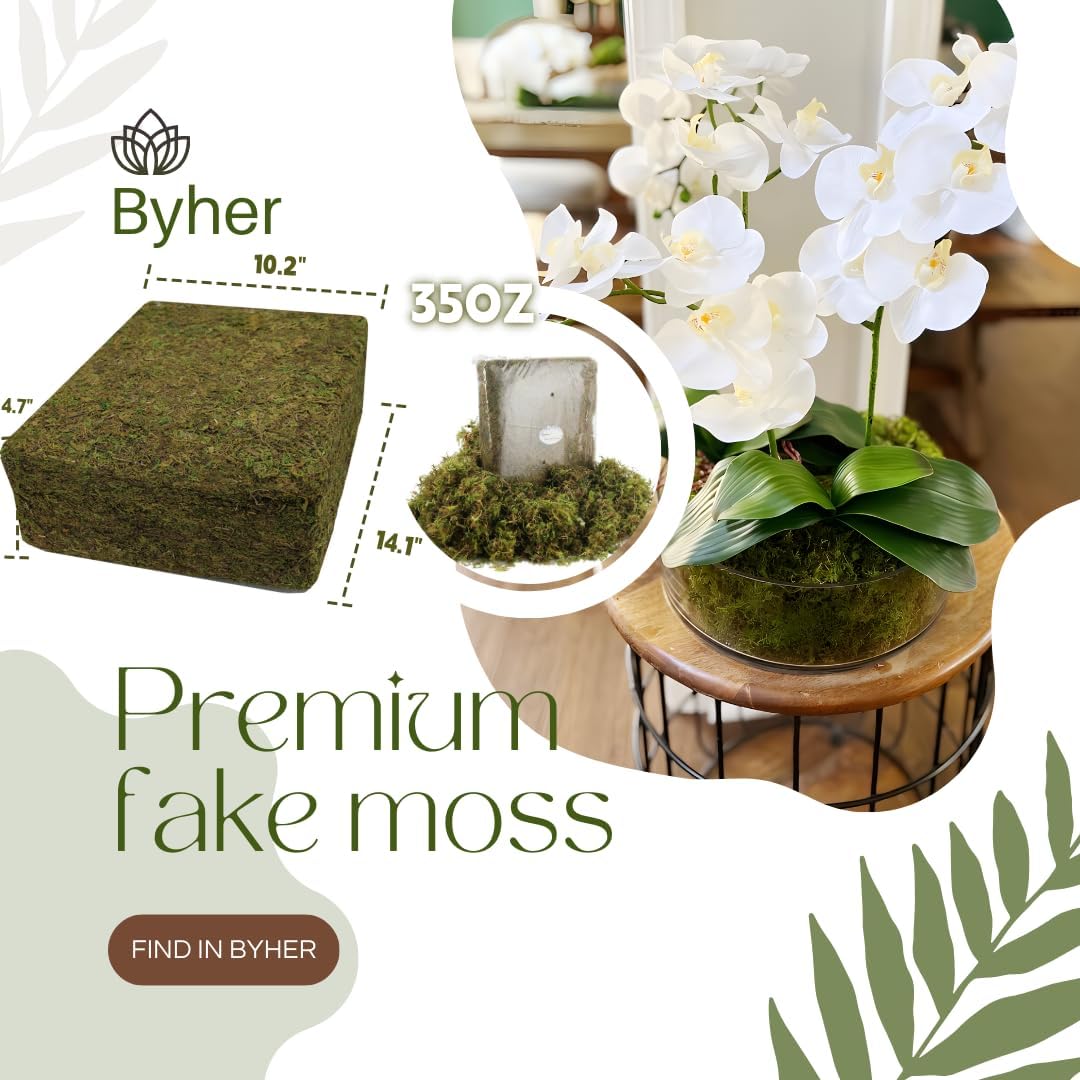 BYHER 35 OZ Large Capacity Fake Moss for Plants Indoor, Fresh Green Moss for Potted Plants Craft Moss for Home & Office Decor Fairy Garden Decoration (Fresh Green - 992gr)
