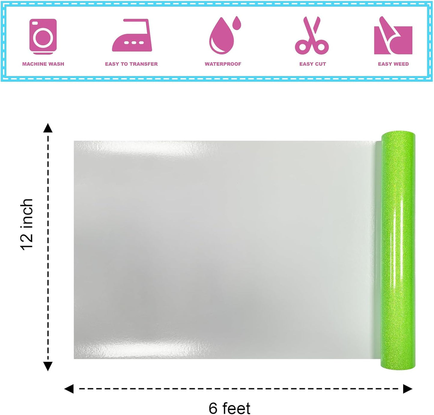 Fluorescent Green Glitter HTV Heat Transfer Vinyl 12" x6FT Glitter Vinyl for T Shirts Easy to Cut and Weed Compatible with All Cutter Machines HTV Vinyl Iron on for Cricut(Fluorescent Green)