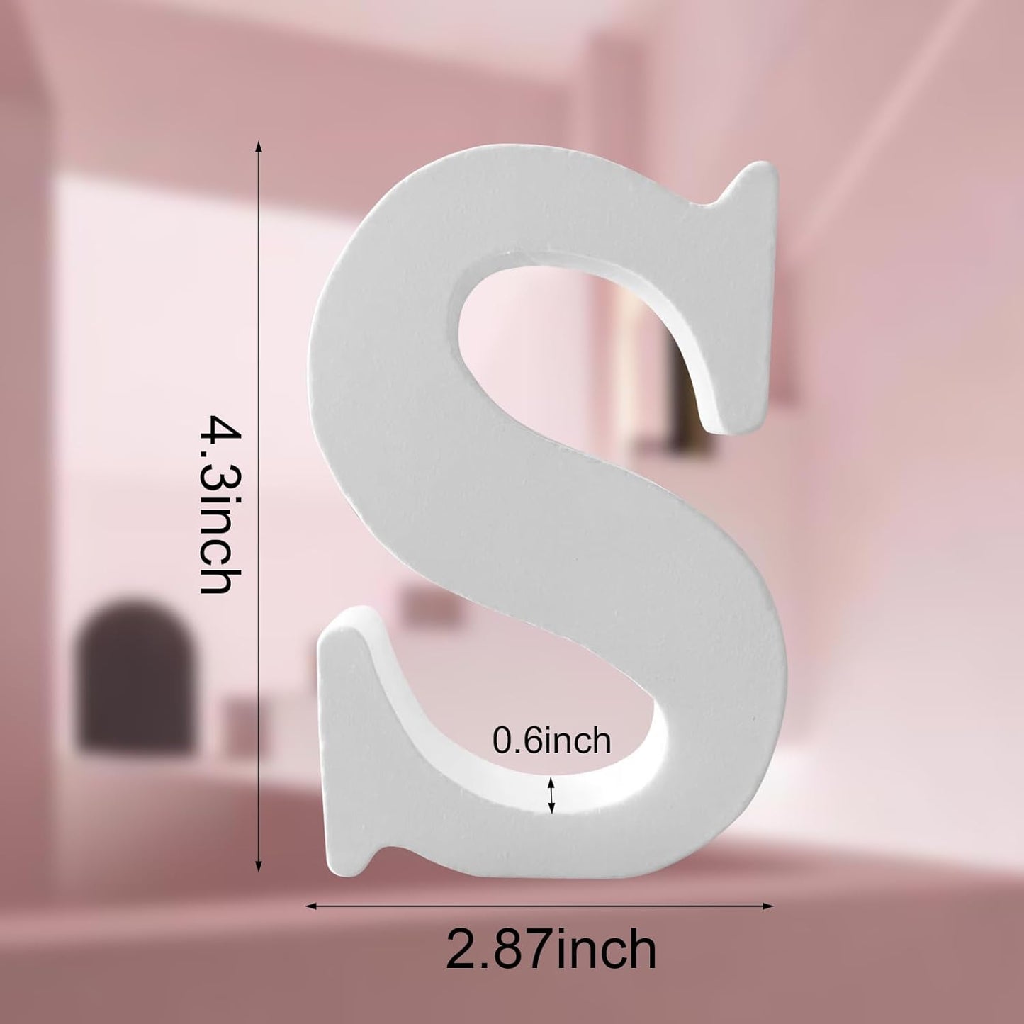 Wood Letters 4.3 Inch, White Unfinished Wood Letters for Graft, Wooden Letters for Wall Decor, Standing Letters for Bedroom, Home, Birthday, Party, DIY Graft (S)