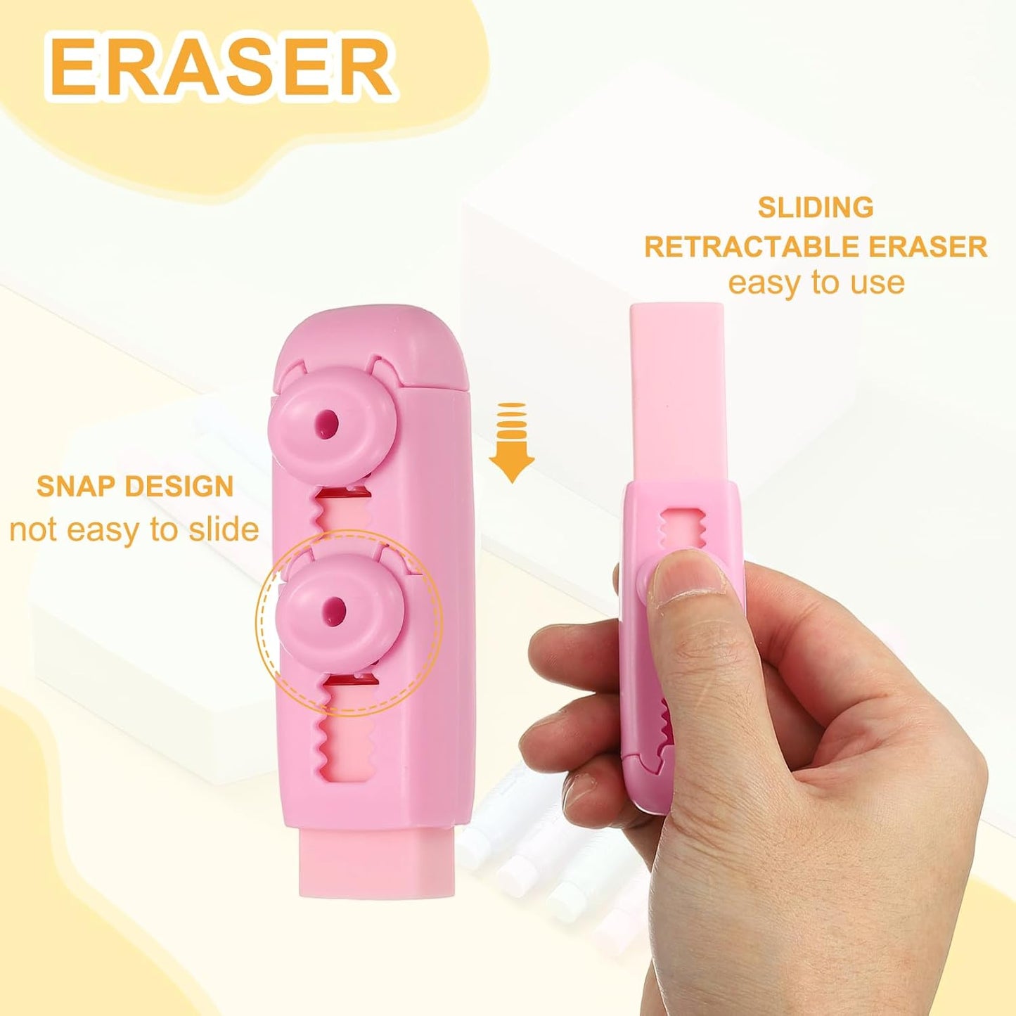 PATIKIL 4 Pack Erasers, Sliding Retractable Eraser Push Pull Cute Pencil Erasers Soft Large Easy to Clean with Plastic Sleeve for Sketching Drawing Artists Teacher Pencils, Pink