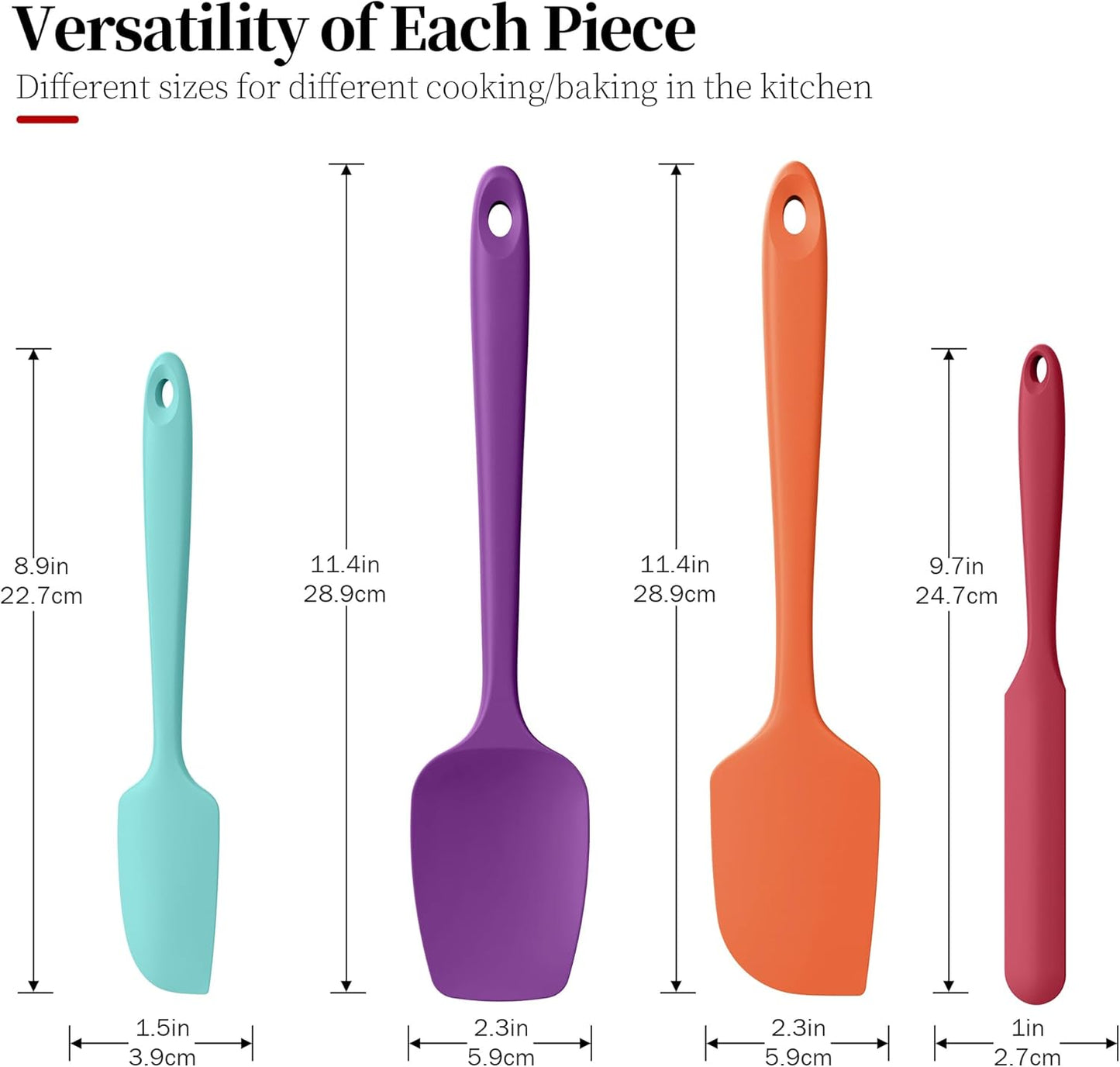 Heat Resistant Silicone Spatula Set of 4, Luxiwise 600ºF High Temp Baking Scraper Cooking Utensils Non-Stick BPA-Free for Seamless Mixing, Folding, Scraping with Rubber Kitchen Essentials (Multi-5)