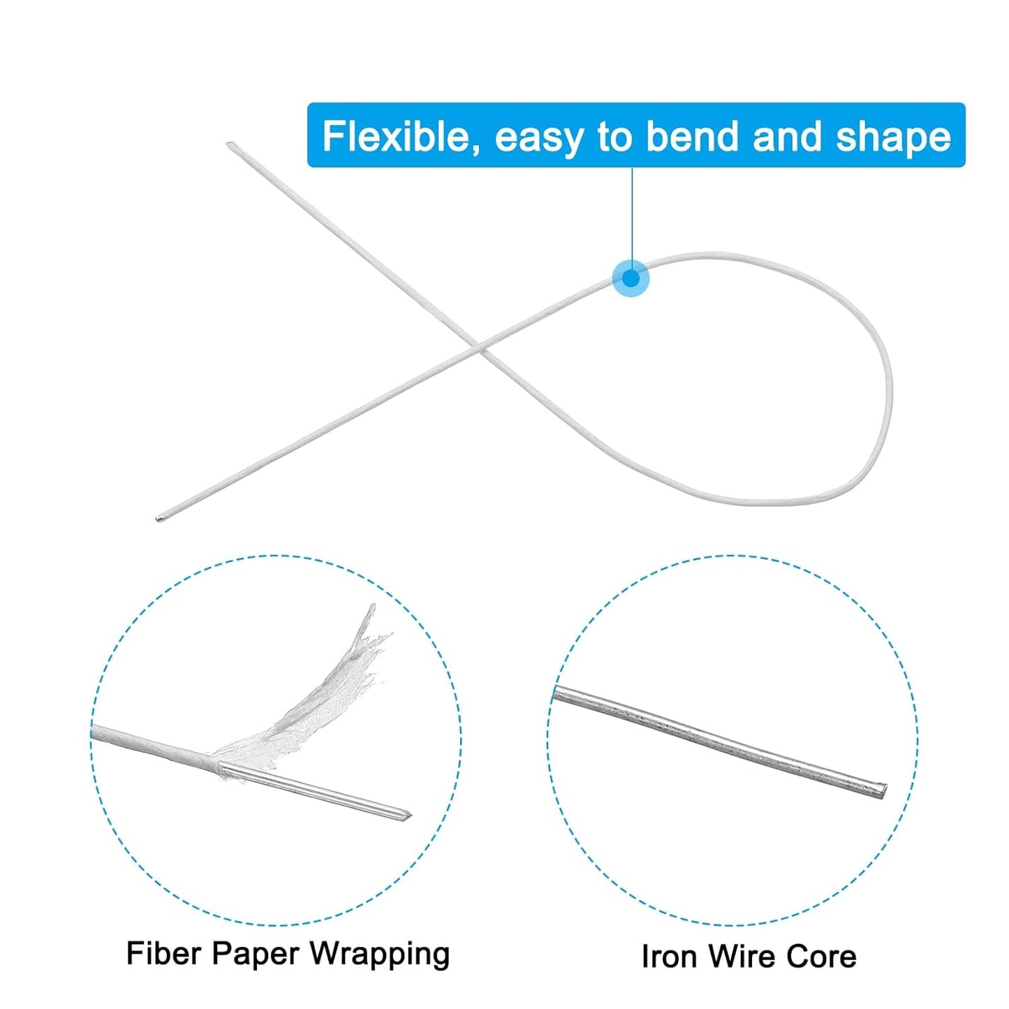 PATIKIL 16 Gauge 16" Floral Stem Wire, 100 Pcs Paper Wrapped Iron Artificial Flower Stem Accessories for DIY Bouquet Stem and Craft Decoration, White