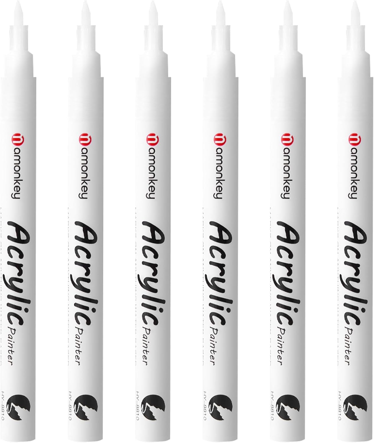 White Paint Marker Pens 6 Pack 0.7mm Extra Fine Tip, Permanent Acrylic Ink for Rock, Wood, Metal, Glass, Ceramic, Plastic, Canvas, Pens for DIY Crafts, Art & Fine Detailing