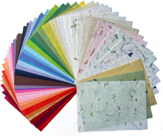 50 Design 50 Sheets A4 Natural Flowers, Leaves, Mulberry Paper Sheets Art Tissue Washi Paper Design Craft Art Origami Suppliers Card Making Writing Printed (Mixed Colors Flowers etc.,)