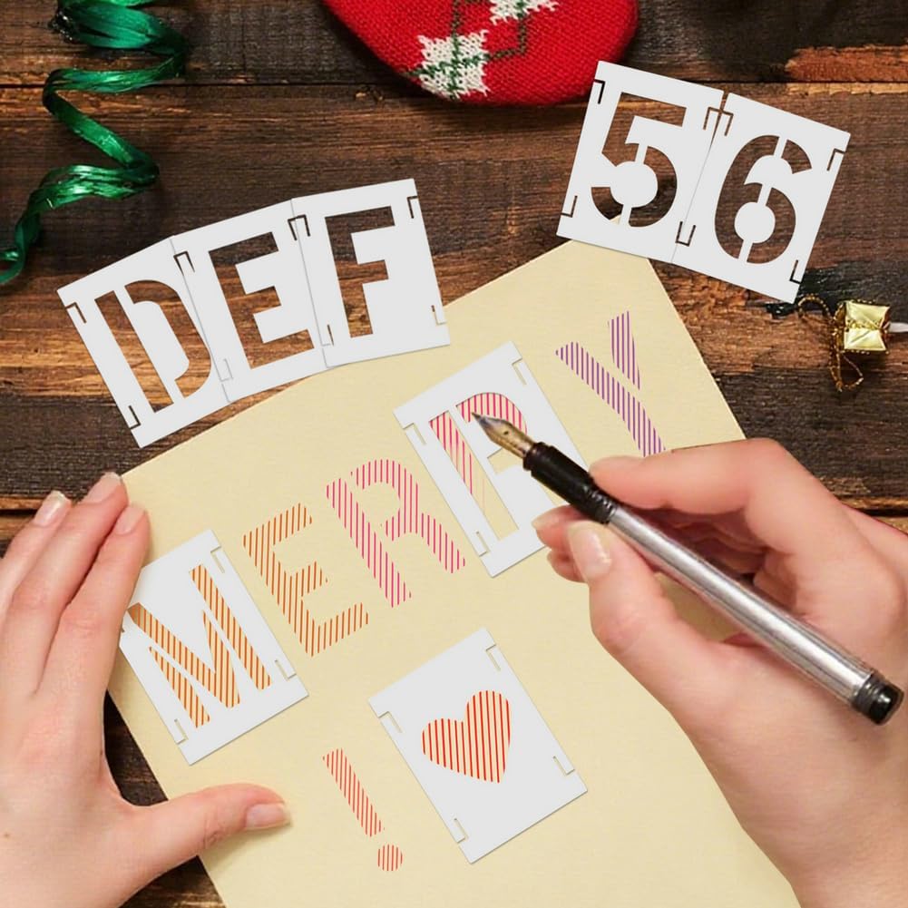 2 Inch 42 Pcs Reusable Letter Number Symbol Stencils, Plastic Painting Templates for Wood Wall Fabric Rock Chalkboard Signage School Door Porch DIY Art Craft Decoration Projects