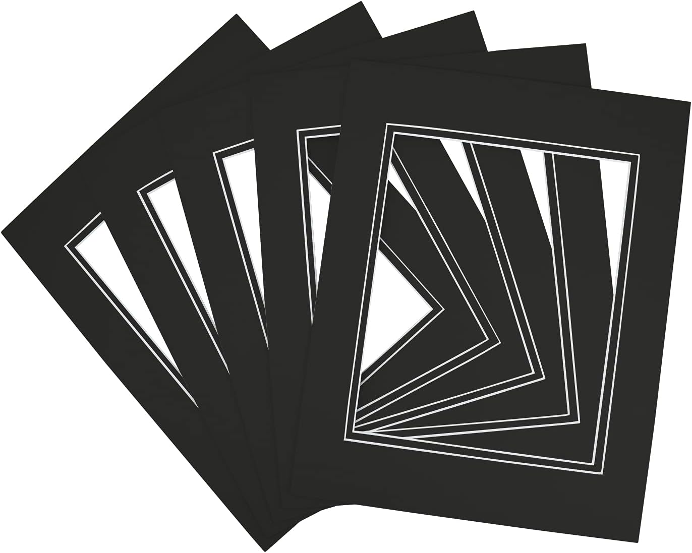 Golden State Art, 11x14 Double Mats for 8x10 - for Photos, Pictures, Frames - Acid-Free, 5 Pack, Black Over Black