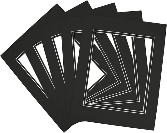 Golden State Art, 11x14 Double Mats for 8x10 - for Photos, Pictures, Frames - Acid-Free, 5 Pack, Black Over Black