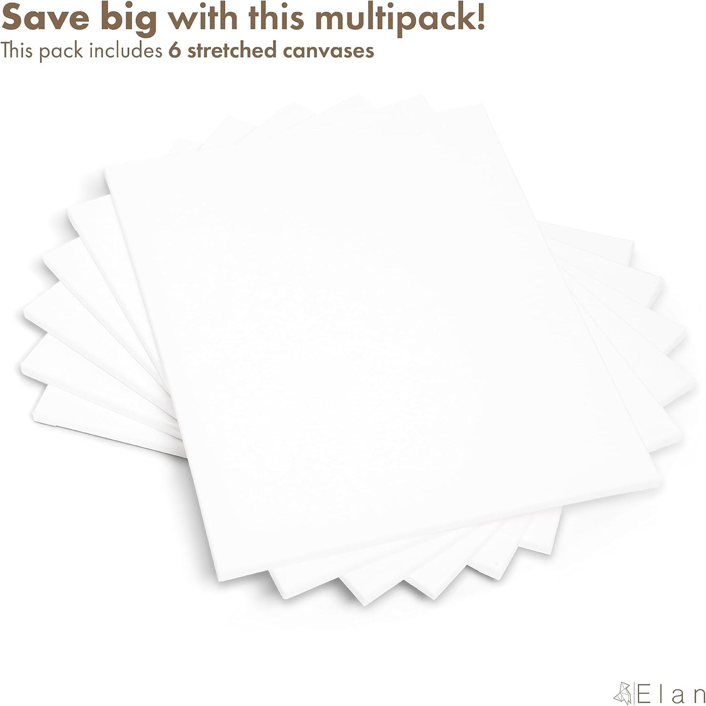 Elan Stretched Canvases 15.7x19.7, 6-Pack Canvases for Painting Painting Canvas Bulk, Stretched Canvas for Adults Blank Canvas for Painting, Painting Canvases, Paint Canvases for Painting, Art Canvas