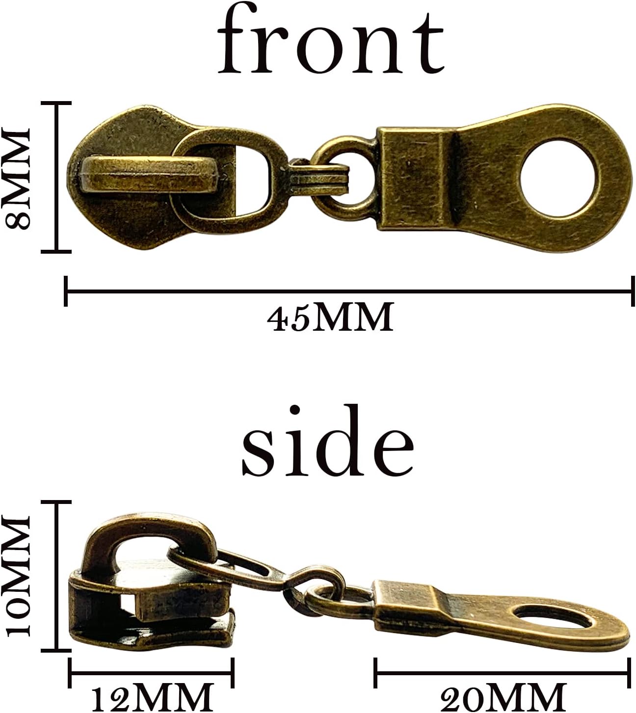 Sawoake 50PCS #5 Brass Metal Handle for Nylon Coil Handle Charm for Purse Handbag Craft Sewing Luggage Bag Bulk