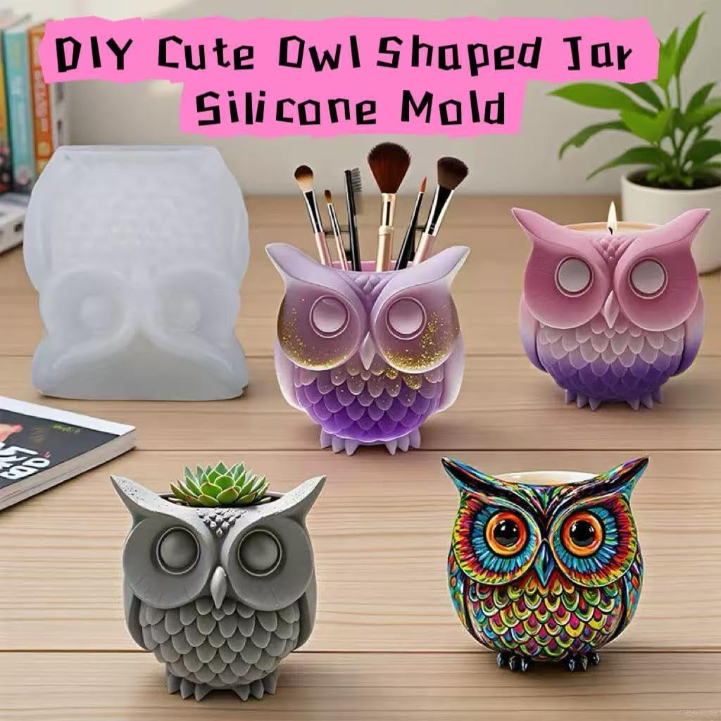 Animal Resin Molds Silicone 3D Cute Owl Epoxy Resin Plaster Candle Holder Wax Molds for Candle Making, Art Crafts DIY Unique Display Home Decor