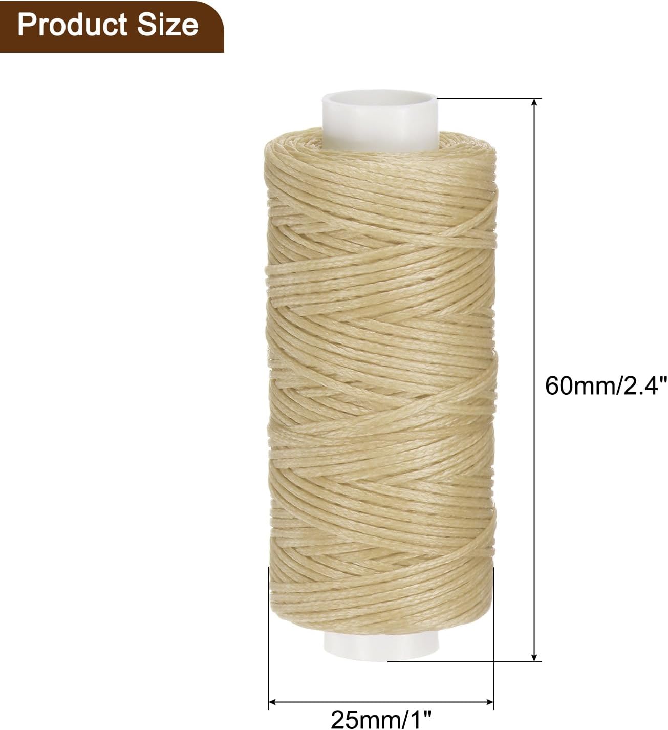 uxcell Leather Sewing Waxed Thread, 55 Yards / 50m 0.8mm 150D Flat Polyester All-Purpose Threads for Leather Crafts, Bookbinding, Beige